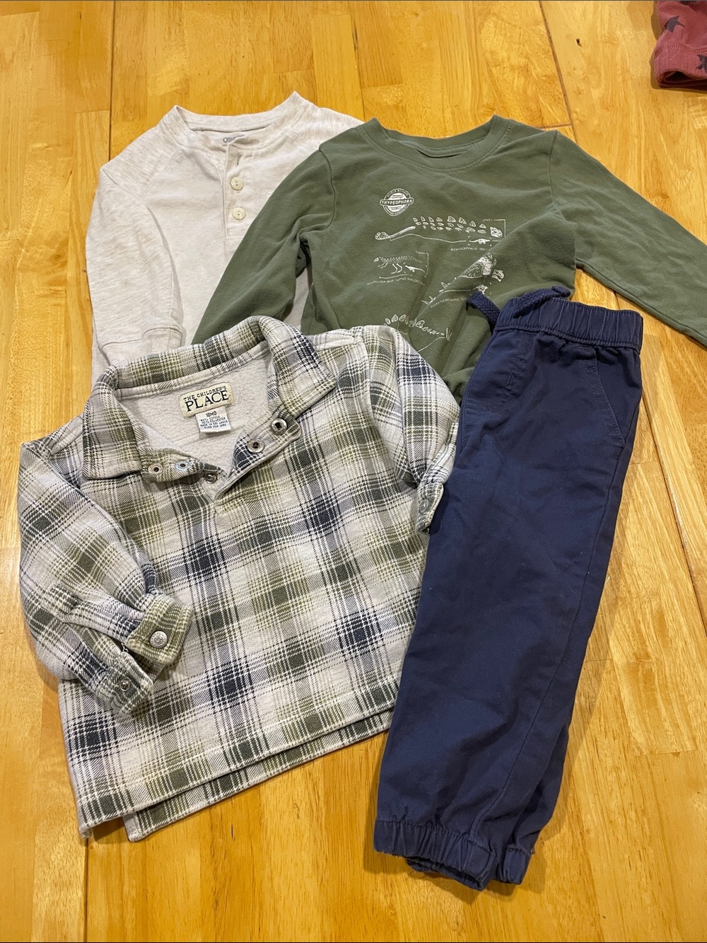 The Children's Place Olive Green & Navy Casual Outfit with Plaid Shirt